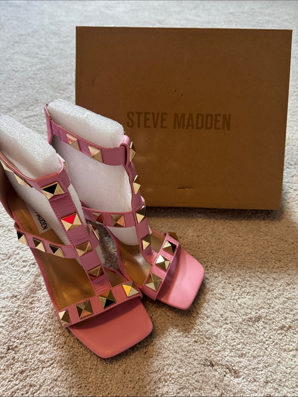 Steve Madden Pink Pyramid-Stud Zipper Back High Heels